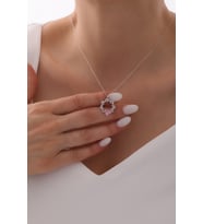 925 Ayar Gümüş Kalp Taşlı Sarmaşık Kolye - 925 Ayar Gümüş Kolye