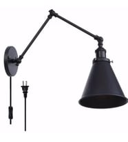 RİOLİGHT AKROBAT MAFSALLI METAL HAREKETLİ BAŞLIK KABLOLU APLİK OKUMA LAMBASI (Siyah)