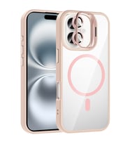 Apple iPhone 16 Uyumlu Kılıf Standlı ve Kamera Lens Hediyeli M-Safe Şarj Özellikli Zore Etro Kapak (Pembe)
