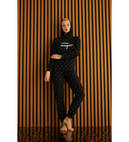 Kadın 3720-12 Fitilli Kapşonlu Polar Pijama Takımı SİYAH
