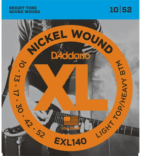 D'Addario EXL140 XL Nickel Wound Elektro Gitar Tel Seti - 10-52 Light Top/Heavy Bottom (Profesyonel)  Hibrit Gerilim, Güçlü Ritim ve Esnek Solo Çalımı, Nikel Sargı ve Parlak Ton