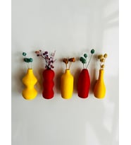 Miniflora - 5'li Magnetli Mini Vazo - Sarı & Kırmızı - Buzdolabı Süsü