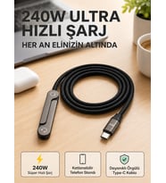 Örgülü 240W Type-C Katlanabilir Telefon Standlı Şarj Kablosu