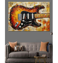 Elektrogitar Soyut Çizimi Dekoratif Kanvas - Mdf Ahşap Tablo