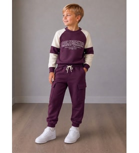 California Baskılı Kargo Cep Unisex Erkek Ve Kız Çocuk Alt Üst Eşofman Takımı Süper Kalite - Mürdüm