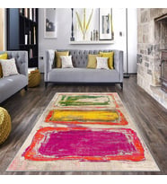 Çok Renkli Geometrik Şekilli Yıkanabilir Kaymaz Taban Leke Tutmaz Modern Salon Halısı ve Yolluk