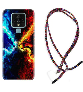 Tecno Camon 16 18P Pova Kılıf Boyun Asklı Rasta Silikon Red Blue Leon 1714