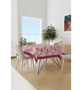 Pembe Pastel Çiçek Desenli Süet Dertsiz Masa Örtüsü