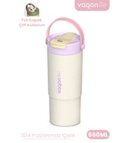 Tumbler Mug 660 ML Tek Kapak Çift Kullanım Pipetli Rahat İçim Kulplu Paslanmaz Çelik Termos 1102-660ML