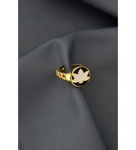 925 Ayar Gümüş Gold Kaplama Ayarlanabilir Mineli Lotus Çiçeği Yüzük