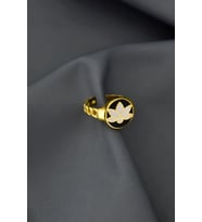925 Ayar Gümüş Gold Kaplama Ayarlanabilir Mineli Lotus Çiçeği Yüzük