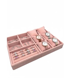 Oslo Model Süet Kaplama Pembe Renk 24/34 Cm Yastıklı Takı Sergileme Standı