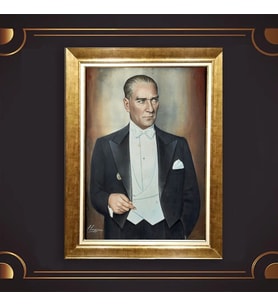 Özel Seri Paspartulu Çerçeveli Atatürk Tablo l741 (Gold)