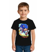 Unisex Sonic Baskılı Çocuk Tişört pamuklu penye kumaş (Siyah)