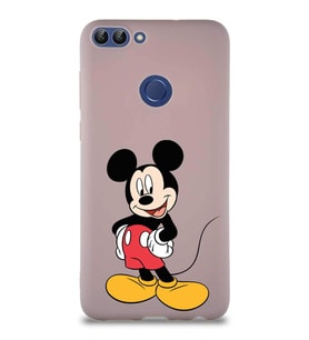 Huawei P Smart Soft Premier Kapak Mickey Mouse-E Tasarımlı Silikon Kılıf - Pudra (Şeffaf)