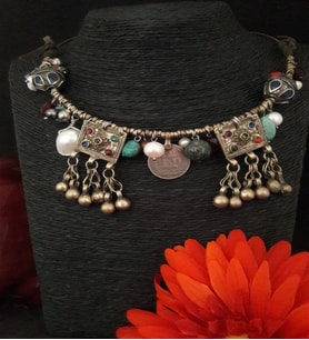 Türkmen gümüşü ve karışık doğal taşlı kolye Q Collection Takı Tasarım