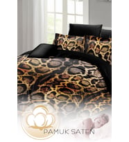 Çift Kişilik ( Lastikli Çarşaflı ) %100 Pamuk Saten Nevresim Takımı Lux Leopar