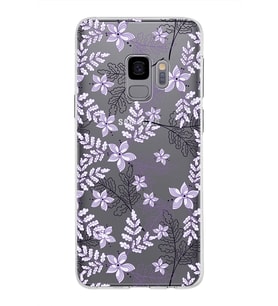 Samsung Galaxy S9 Kapak Floral Lila Tasarımlı Şeffaf Silikon Kılıf