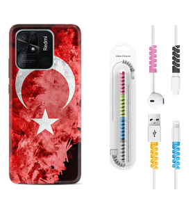Xiaomi Poco X3 Pro M4 Pro X4 Pro C40 10C Kılıf Kablo Koruma Spiral Silikon Şanlı Türk Bayrağı 3 1395