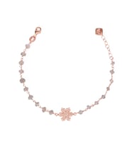 Zirkon Taşlı Rose Altın Kaplama Labradorite Rosary Papatya Gümüş Bileklik