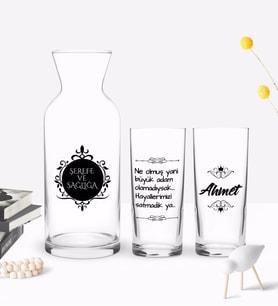 BK Gift Kişiye Özel Renkli Baskılı Hayallerimizi Satmadık Ya Tasarımlı İkili Rakı Bardağı ve Karaf Hediye Seti-1 (Model 1)