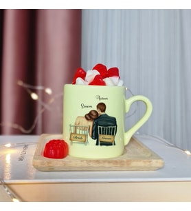 Gelin & Damat Tasarımlı Kişiye Özel Sarı Türk Kahvesi Fincanı