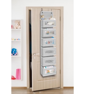 Katlı Kapı Arkası Düzenleyici Raf Bebek Eşyası Çocuk Odası Banyo Organizer (Gri - Beyaz Çizgili)
