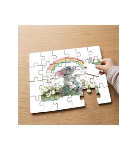 Motor Süren Sevimli Fil Tasarımlı 24 Parça Ahşap Çocuk Puzzle MPK0054
