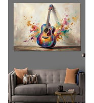 Renk Sıçramalı Sanatsal Elektro Gitar Dekoratif Kanvas - Mdf Ahşap Tablo