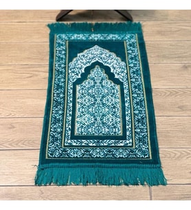 Kadife Çocuk Seccadesi - Yeşil 38x80 cm - 180 gr - Tesbih Hediyeli