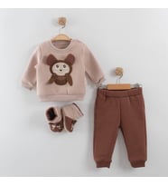 254051 Unisex Bebek Koalacık Panduflu Şardonlu 2'li Takım (Kahverengi)