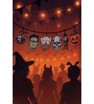 Halloween Cadılar Bayramı Banner 6lı korkunç figür Drakula, Kesikbaş, Playaço, İskelet, Balkabağı Korku Figürleri