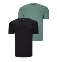 İKİLİ SET T8568 DEWBERRY V YAKA ERKEK T-SHIRT-SİYAH-AÇIK YEŞİL (Karışık)