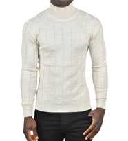 DeepSEA Erkek Bordo Slim Fit Likralı Tam Balıkçı Yaka Çizgili Boğazlı Kazak 2505504