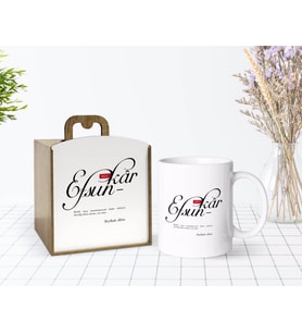 BK Gift Kişiye Özel Ahşap Kutuda Mânâ Efsunkâr Tasarımlı Beyaz Kupa Bardak-1