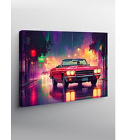 Kanvas Tablo Neon Işıklı Retro Araba