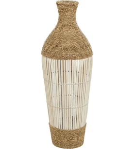 79 Seagrass El Yapımı Dekoratif Vazo Sarılı Uzun Orta Parça Vazo Krem Çıtalı Bambu Merkezi, Ev Dekorasyonu için Vazo 28 x 28 cm x 81 cm, Kahverengi
