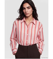 LCW Vision Kırmızı Çizgili Oversize Poplin Kadın Gömlek