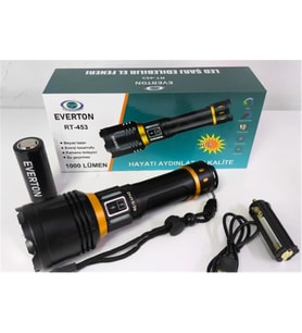Everton RT-453 Metal Fener 50w Şarjlı Parlaklık Ayarı 4800Mah 26650 3.7v Lıon Pil)