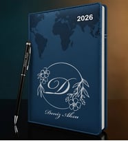 BK Gift Kişiye Özel İsimli Termo Sert Kapak 2026 Lacivert Ajanda & Kalem -7, Öğretmenler Günü Hediyesi, Yeni İş Hediyesi