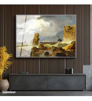 Gümüş Renk Metal Çerçeveli Tamperli Cam Tablo C.D. Friedrich Batık Gemi Fırtınalı Deniz Kayalık Ressam Tablosu Dekoru