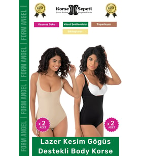 #Korse Kayma Önleyen 2 Beden Küçülten İz Yapmayan Lazer Kesim Göğüs Destekli Body Korse 4'lü Set