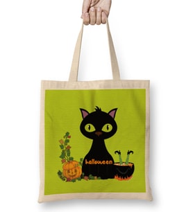 Black Cat Happy Halloween 2021 Bez Çanta Uzun Saplı