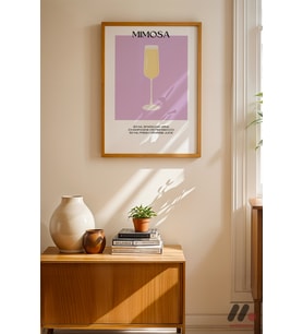 Mimosa Kokteyl Posteri, Ahşap Çerçeveli Duvar Tablosu - Mutfak Dekorasyonu