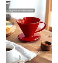 V60 02 Seramik Dripper Kahve Demleme Ekipmanı Aparatı Kırmızı