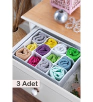 3 Adet  Home 12 Bölmeli Çekmece İçi Düzenleyici  Organizer Beyaz/Gri