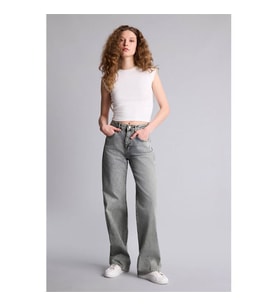 Defacto Straight Wide Gri Kadın Jean Pantolon H0133AX/NM55