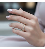 Valmont Accessories Ayarlanabilir Baget Kristal Taşlı Altın Sarısı Zarif Yüzük Işıltılı Kadın Yüzük