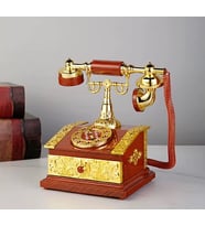 Retro Nostaljik Ahizeli Telefon Sabit Çekmece Müzik Kutusu (Kahverengi)