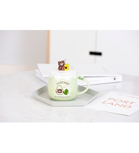 400ml Seramik Sevimli Avokado Kapaklı Kupa Bardak Seti Drinkware (Yeşil)